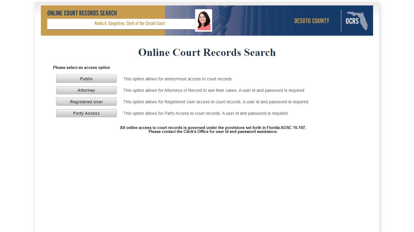DeSoto County OCRS - ONLINE COURT RECORDS SEARCH